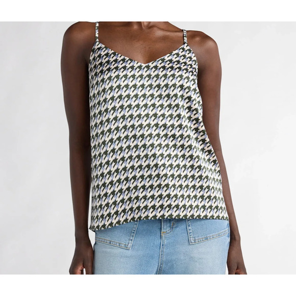 Scoop Womens V-Neck Cami Green Houndstooth Pullover Adjustable Size L (12-14) - Picture 1 of 7